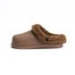 Coffee Textured Rubber Sabo Clog with Inner Fur