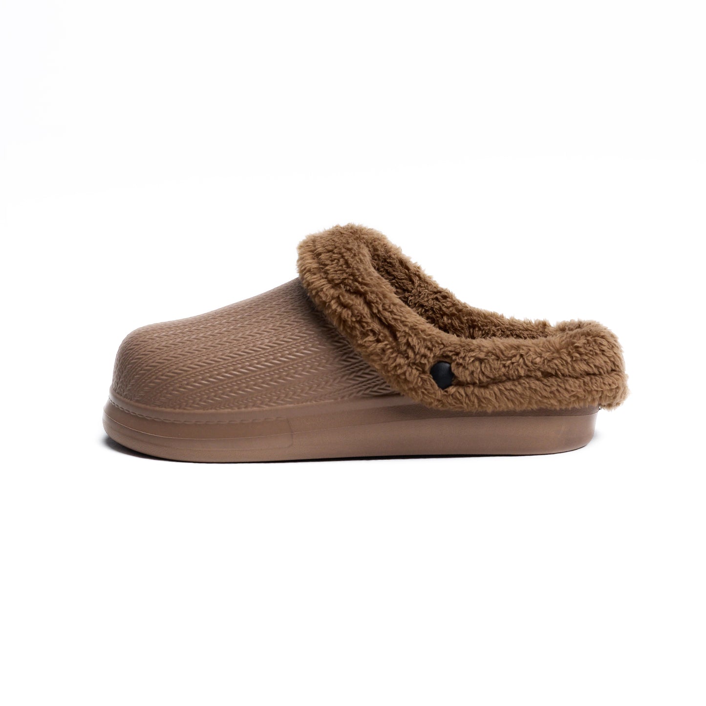 Coffee Textured Rubber Sabo Clog with Inner Fur