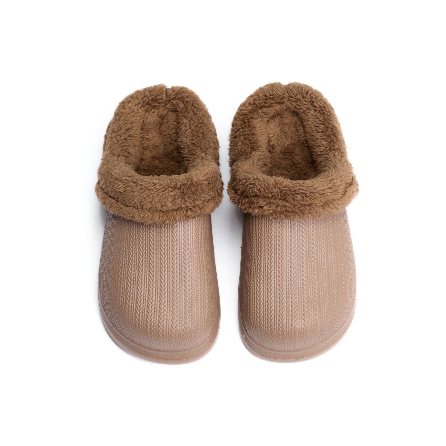 Coffee Textured Rubber Sabo Clog with Inner Fur