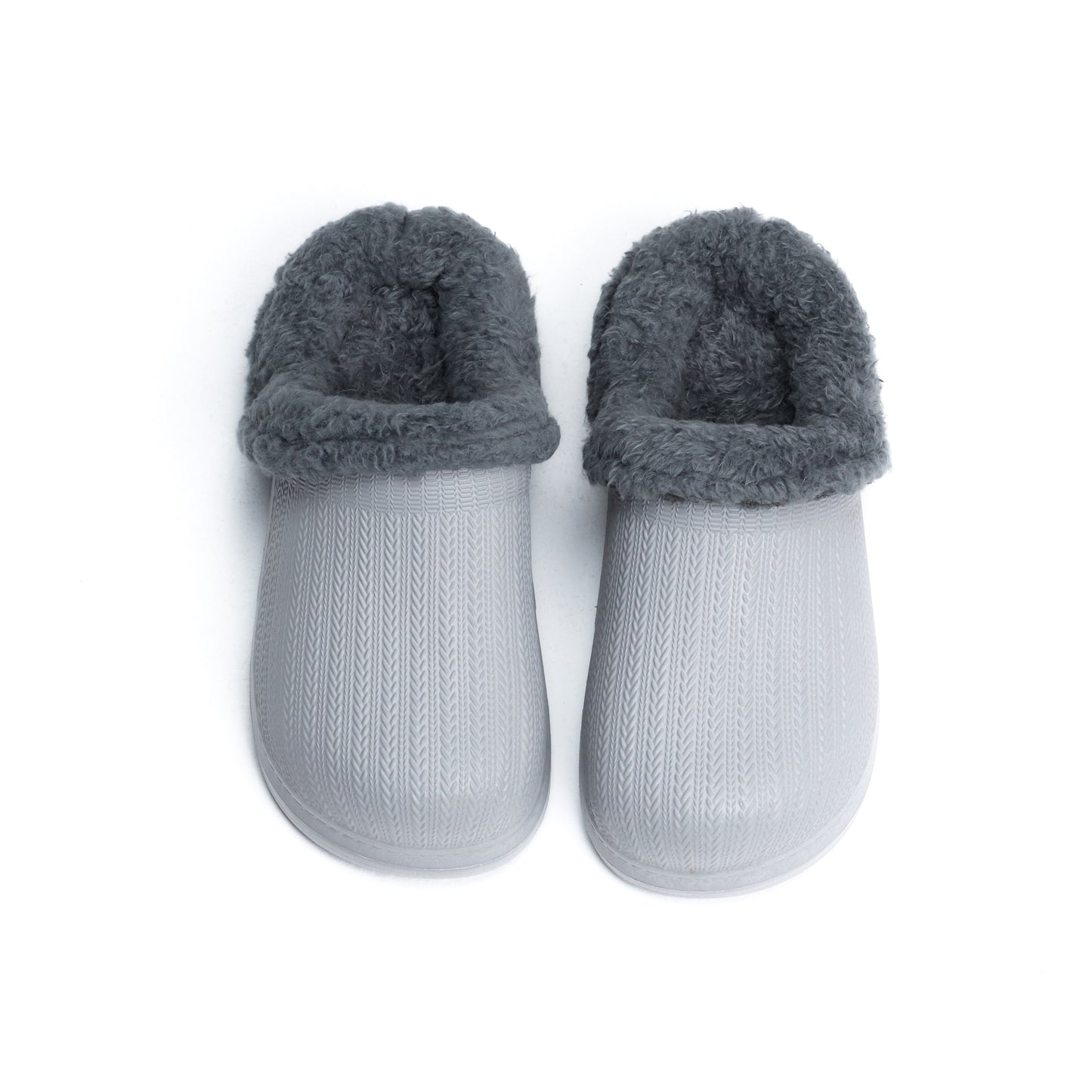 Gray Textured Rubber Sabo Clog with Inner Fur