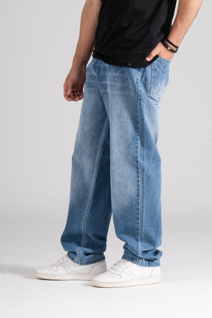 Scratched Front Pockets Baggy Fit Jeans