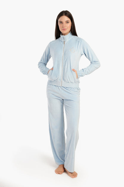 Light Blue Queen Embroidery Pyjama Set