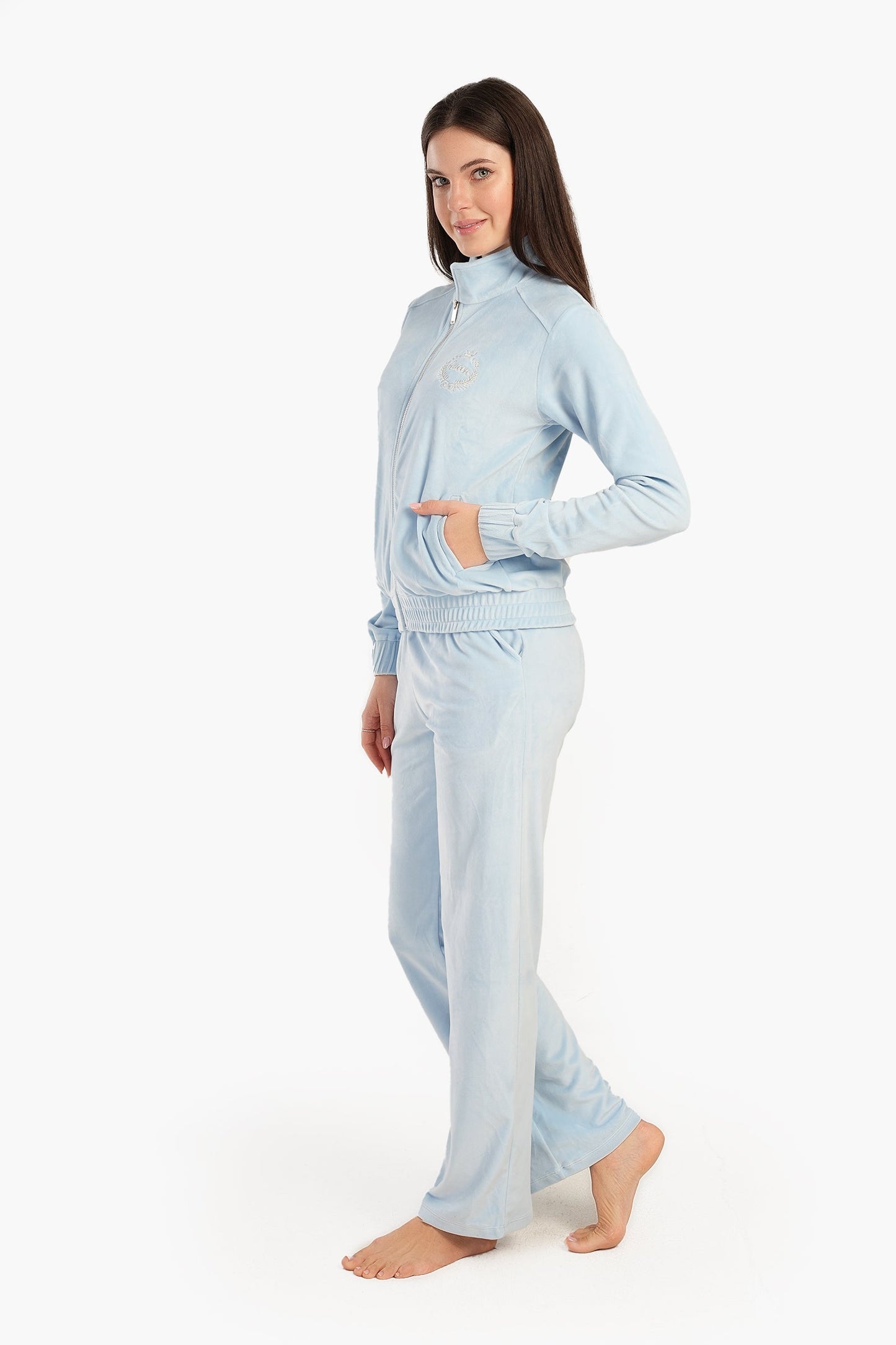 Light Blue Queen Embroidery Pyjama Set