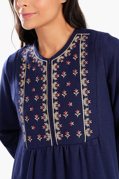 قميص نوم أزرق داكن بياقة دائرية