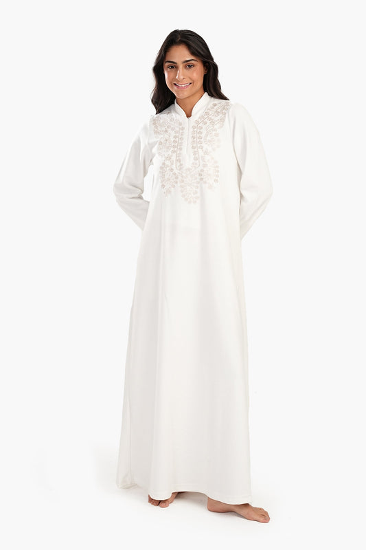 Off White Stand Collar Nightgown