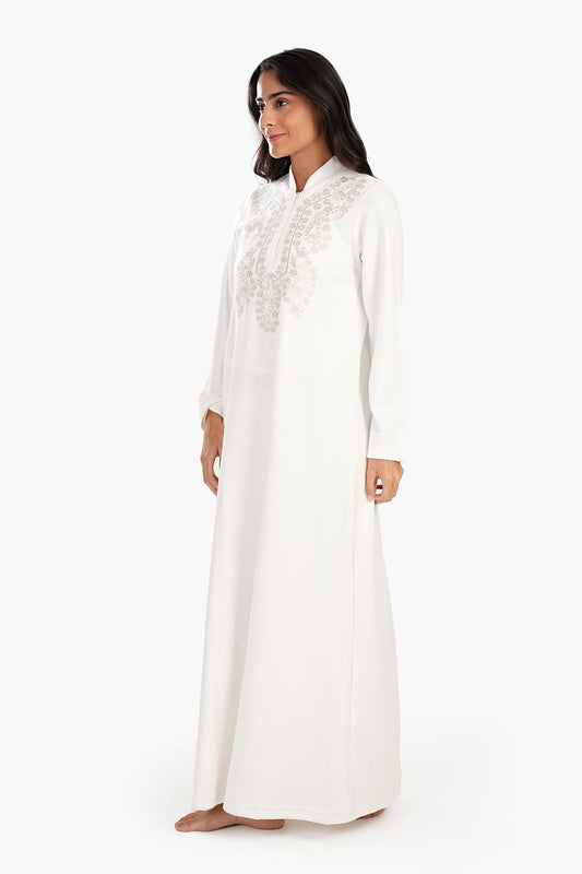 Off White Stand Collar Nightgown