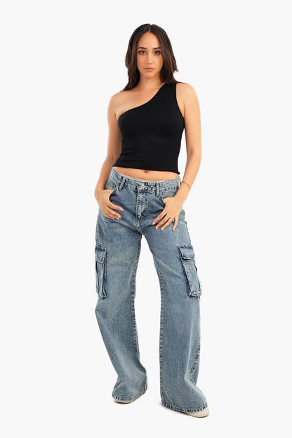 Black One Shoulder Cropped Top