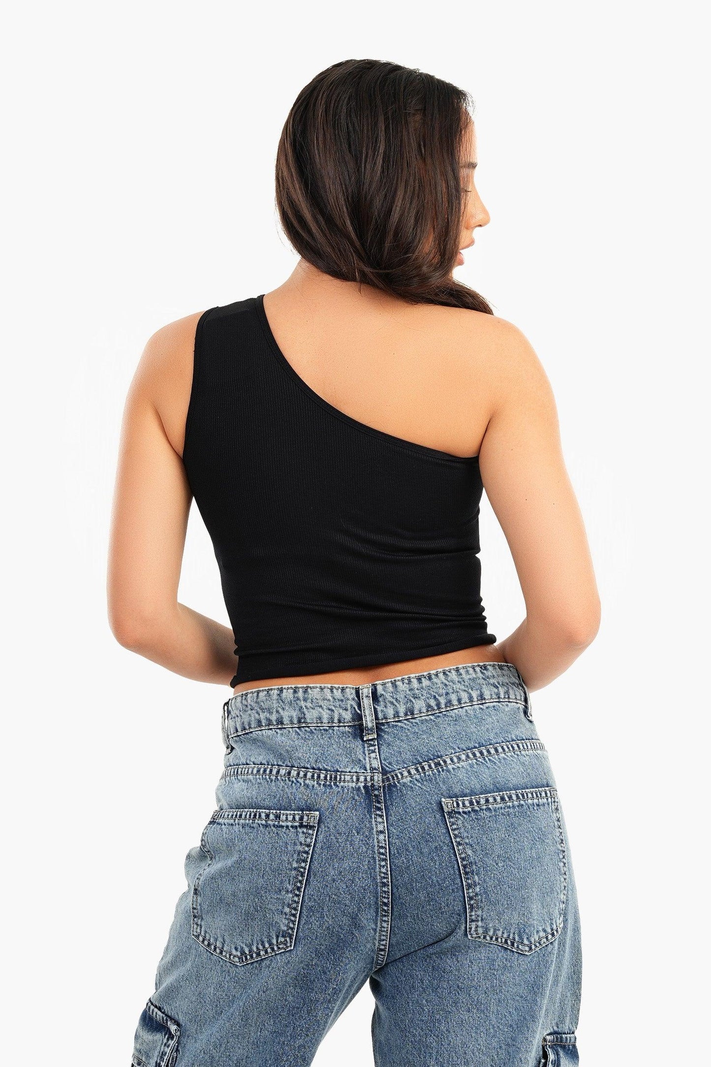 Black One Shoulder Cropped Top
