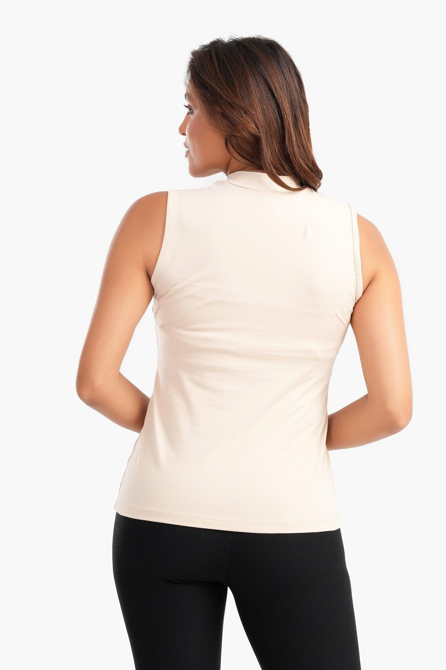 Beige High Neck Slim Fit Top