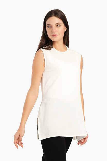 Sleeveless Blouse with Slits