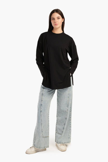 تي شيرت سادة بكتف منسدل