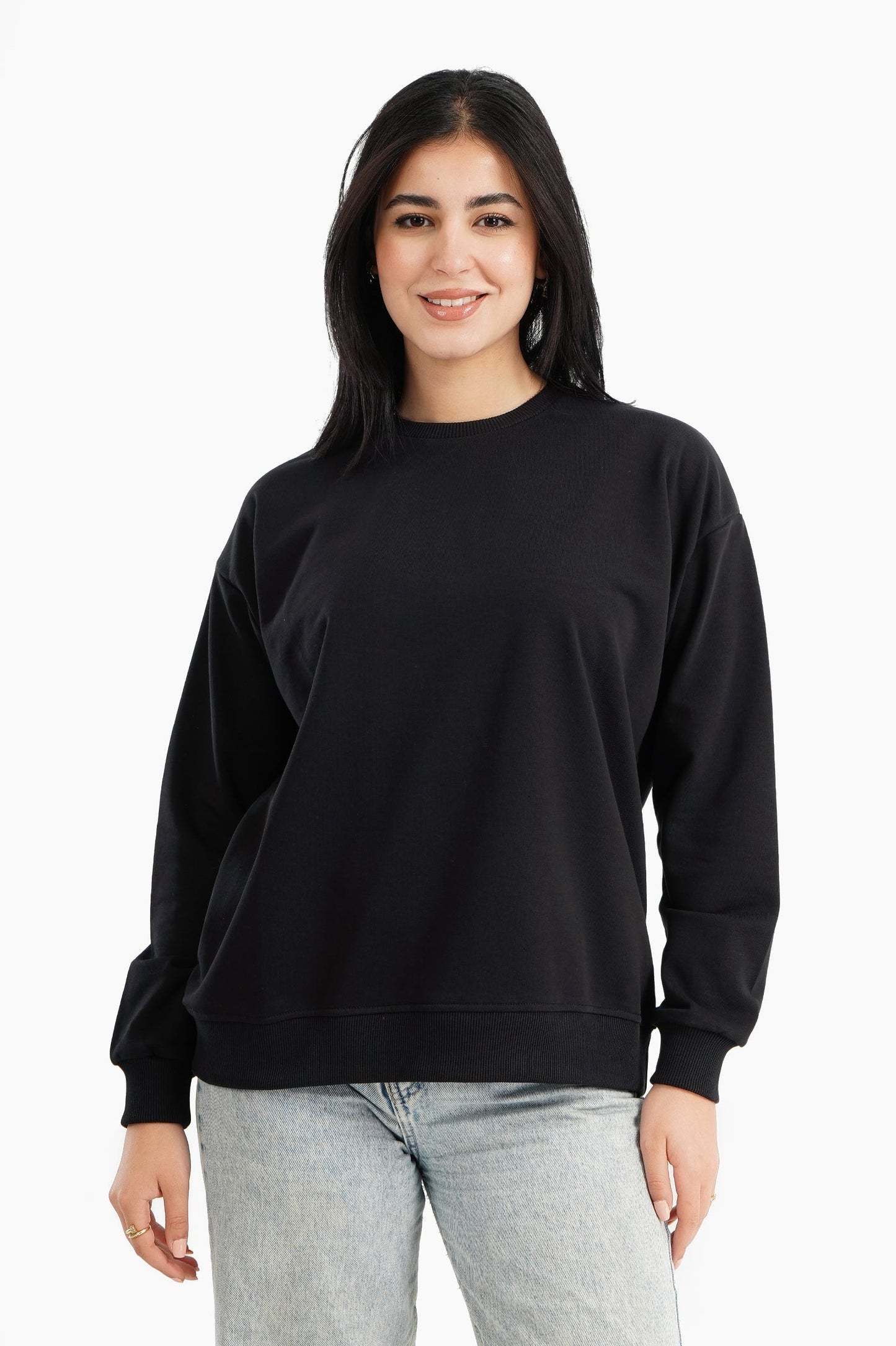 سويت شيرت صالة بنمط سادة أسود