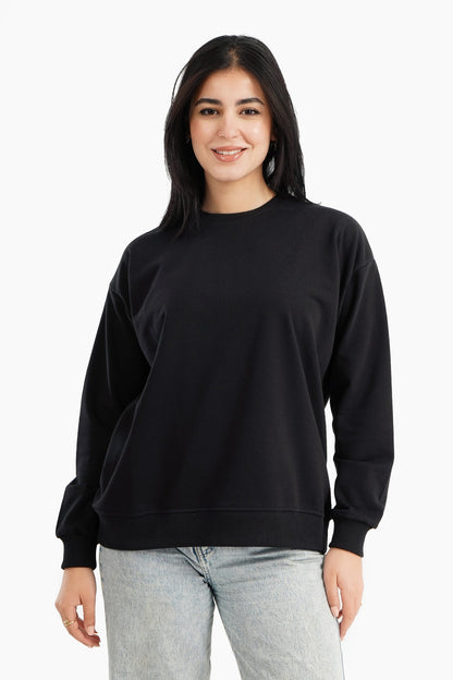 سويت شيرت صالة بنمط سادة أسود