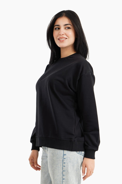 سويت شيرت صالة بنمط سادة أسود