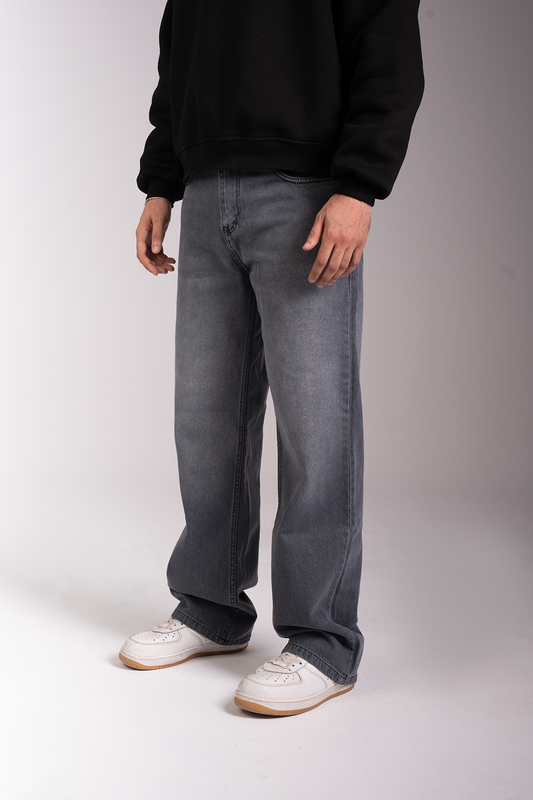 Wide Leg Jeans, Light Gray