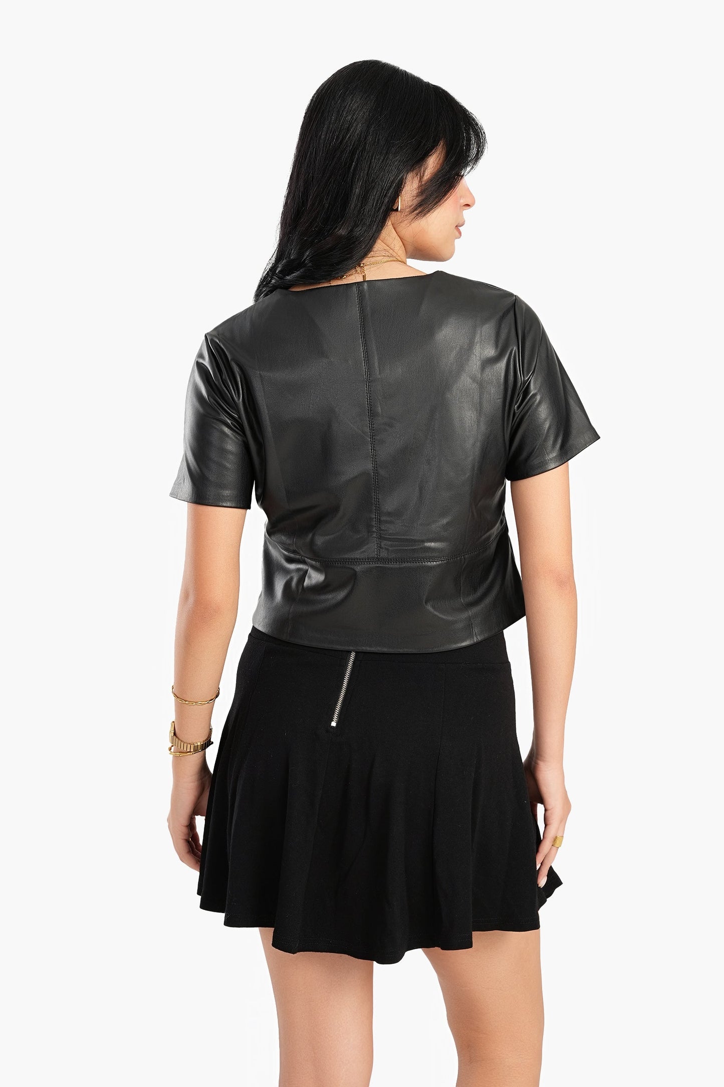 Short Sleeves Leather Top