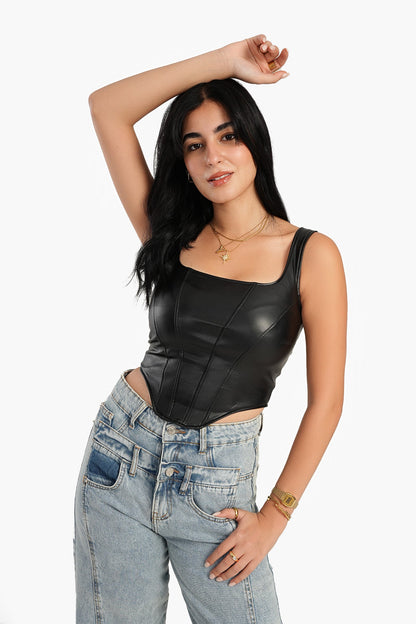 Sleeveless Leather Corset Top