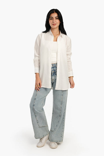 قميص بوبلين أبيض عاجي