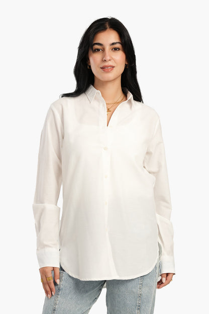 قميص بوبلين أبيض عاجي