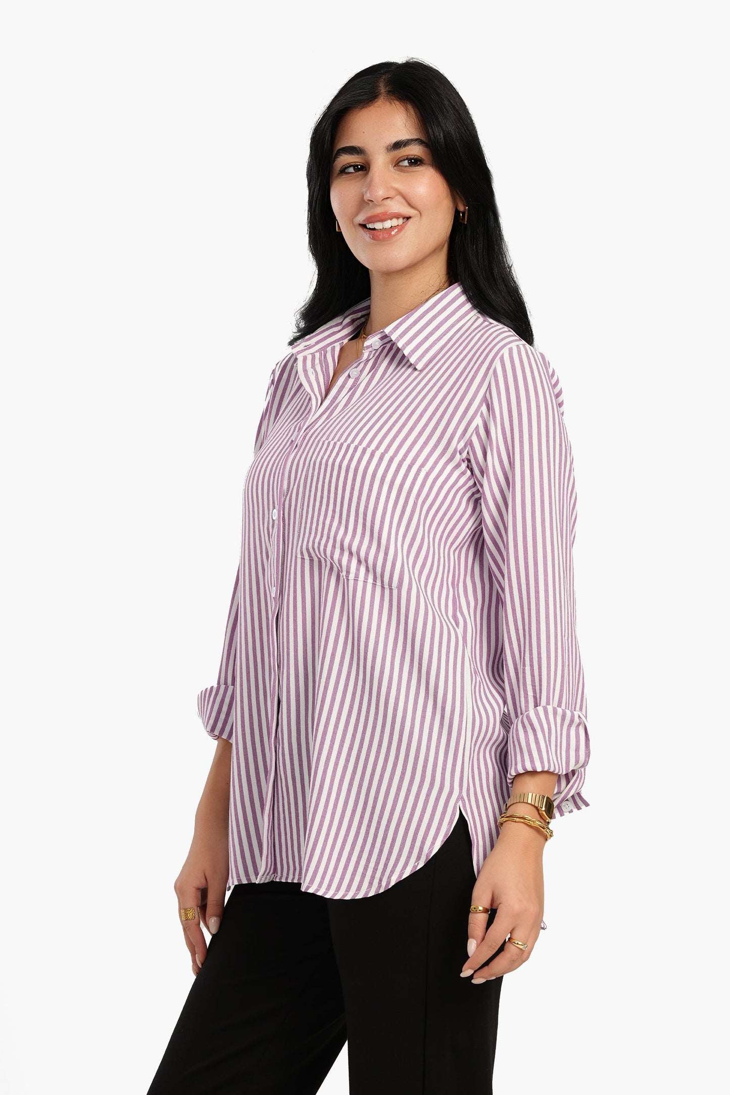 قميص مخطط عالي ومنخفض