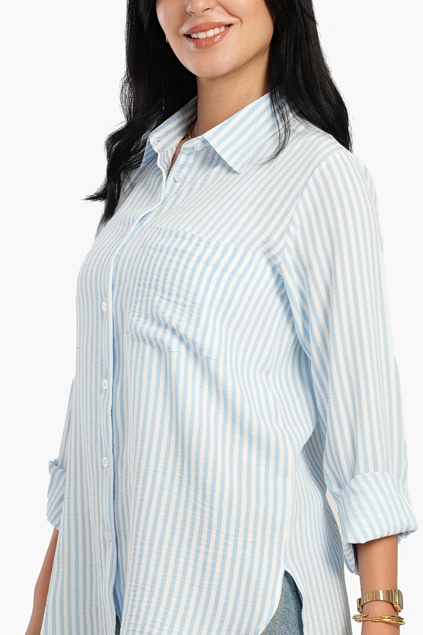 قميص مخطط عالي ومنخفض