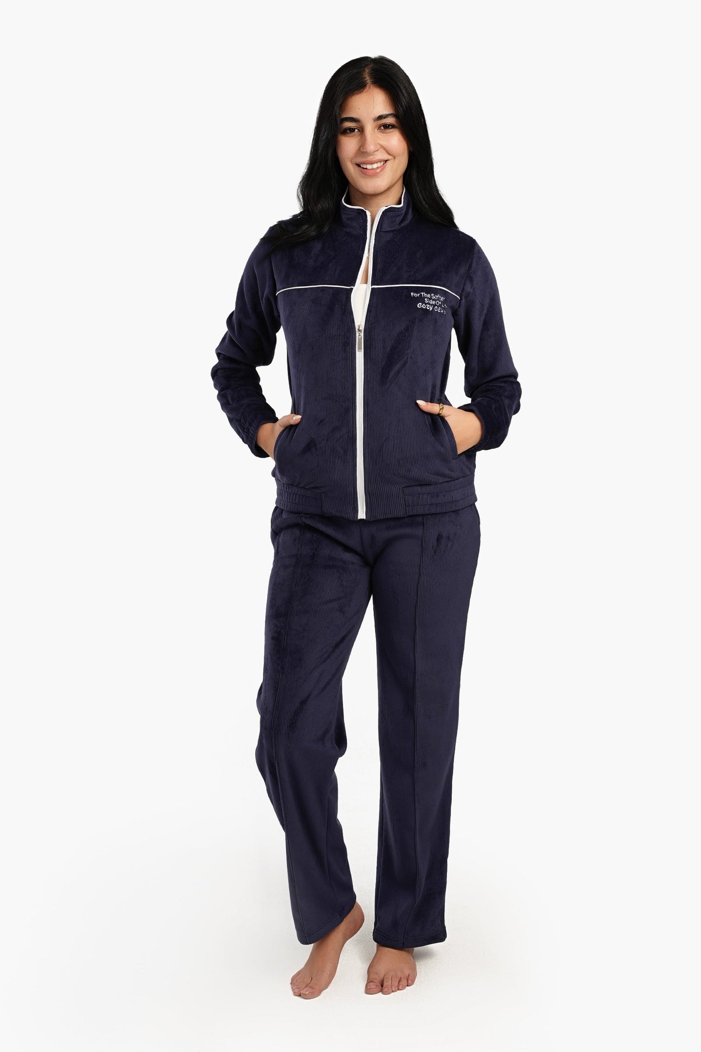 Ribbed Velvet Navy Pyjama Set