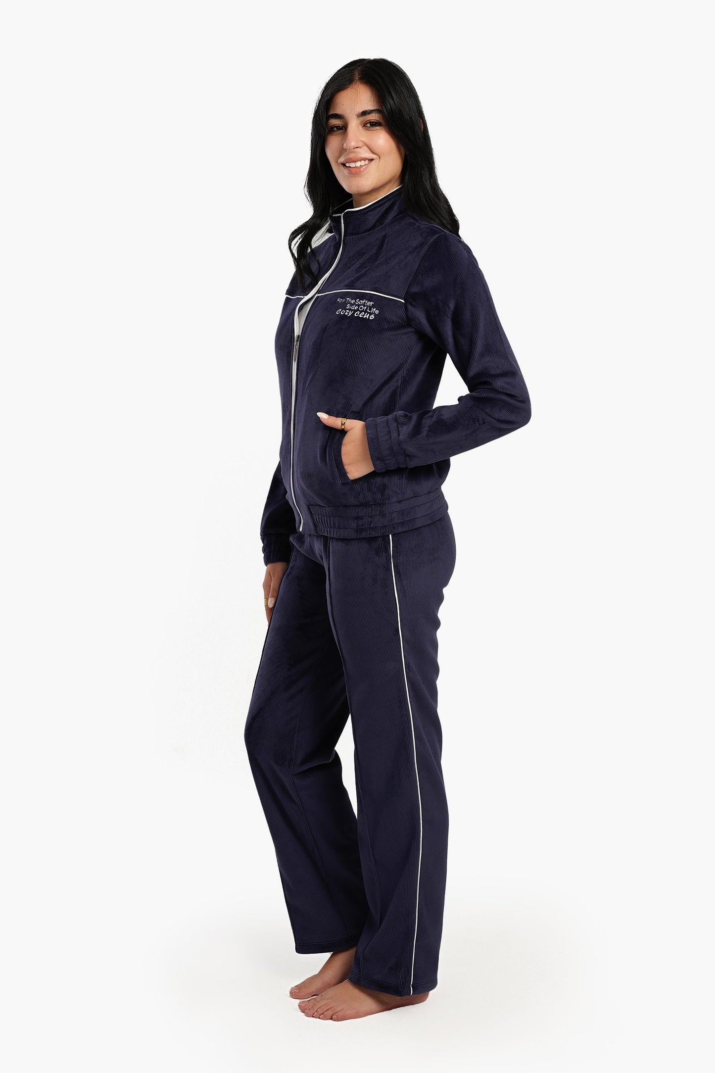 Ribbed Velvet Navy Pyjama Set