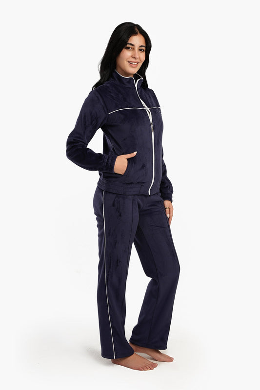 Ribbed Velvet Navy Pyjama Set