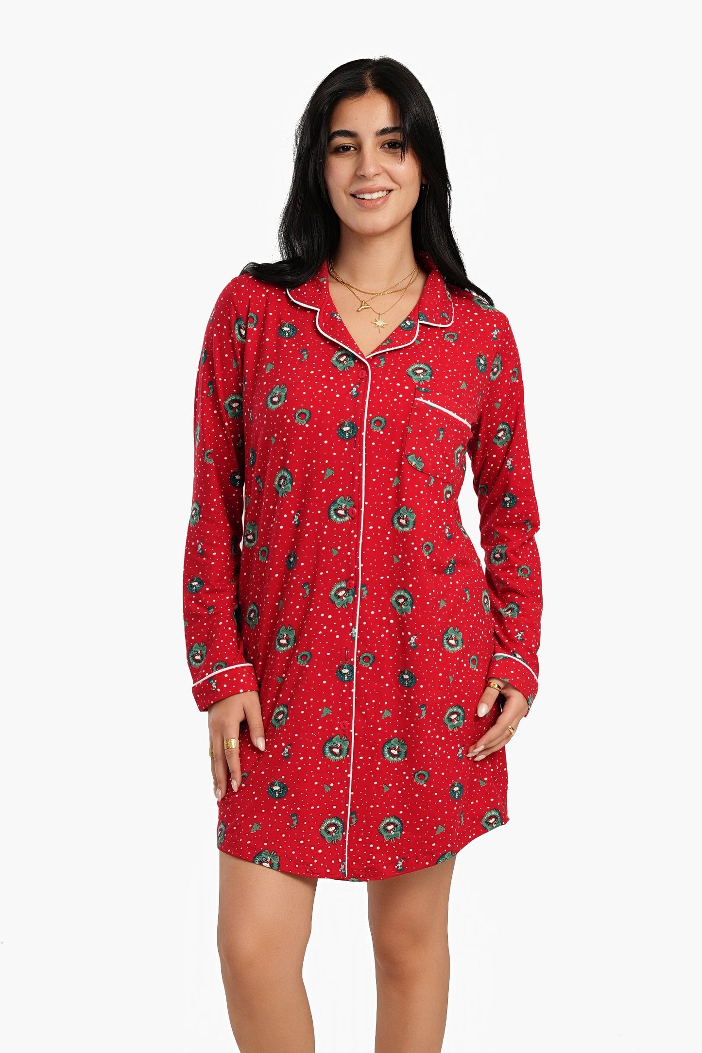 Red Christmas Piping Night Shirt