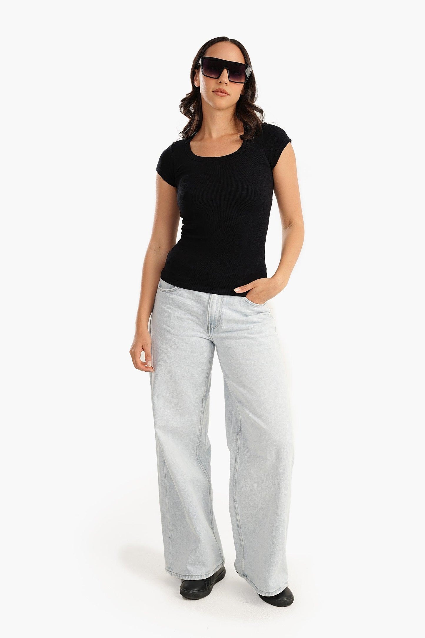 Black Microfiber Ribbed Top