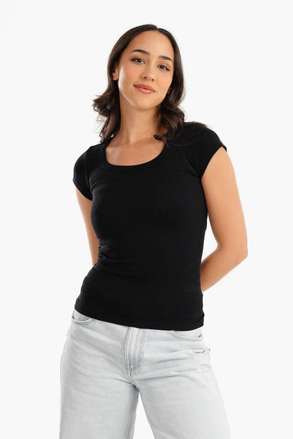 Black Microfiber Ribbed Top