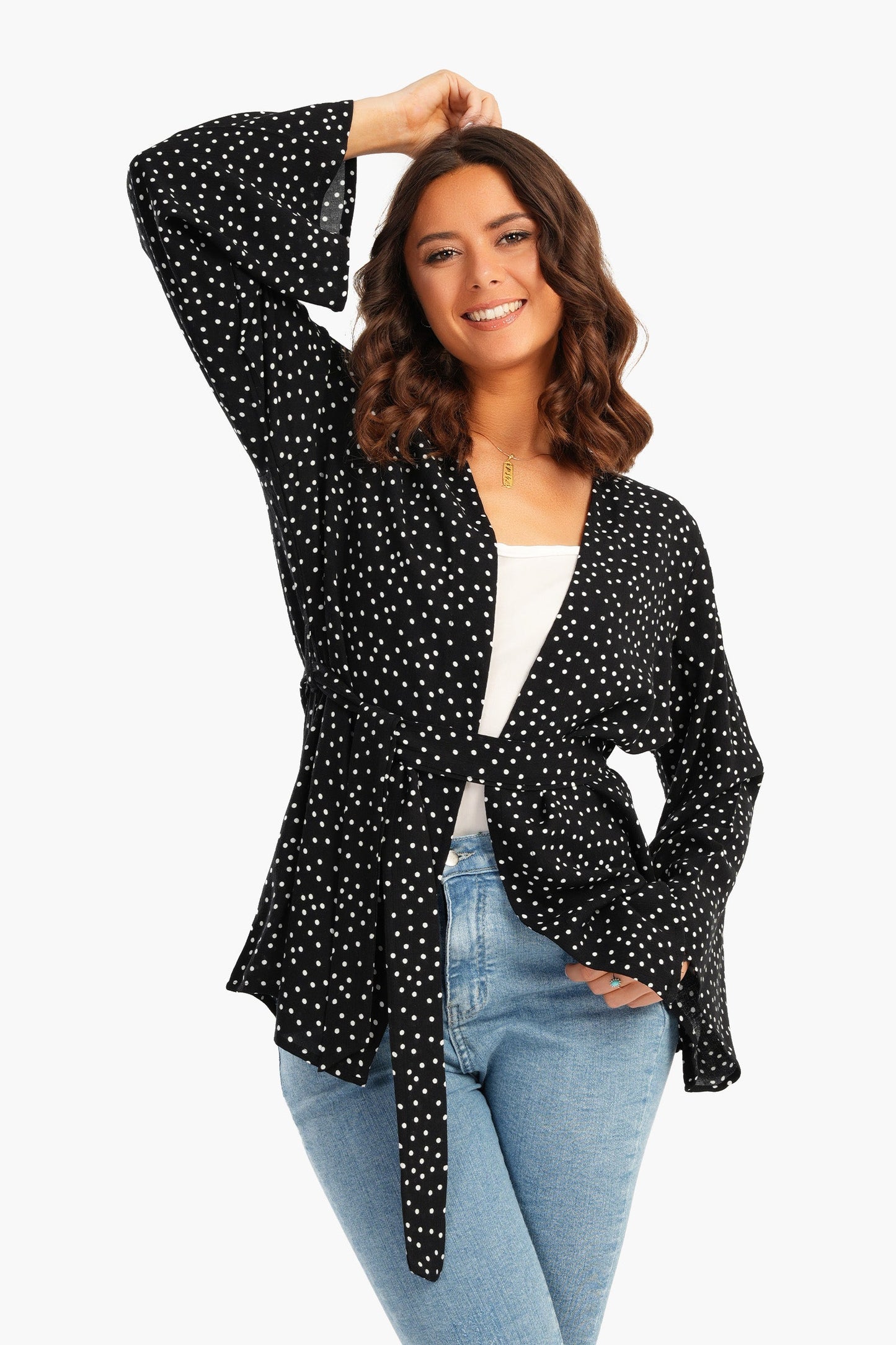 Dotted Kimono with Flared Sleeves