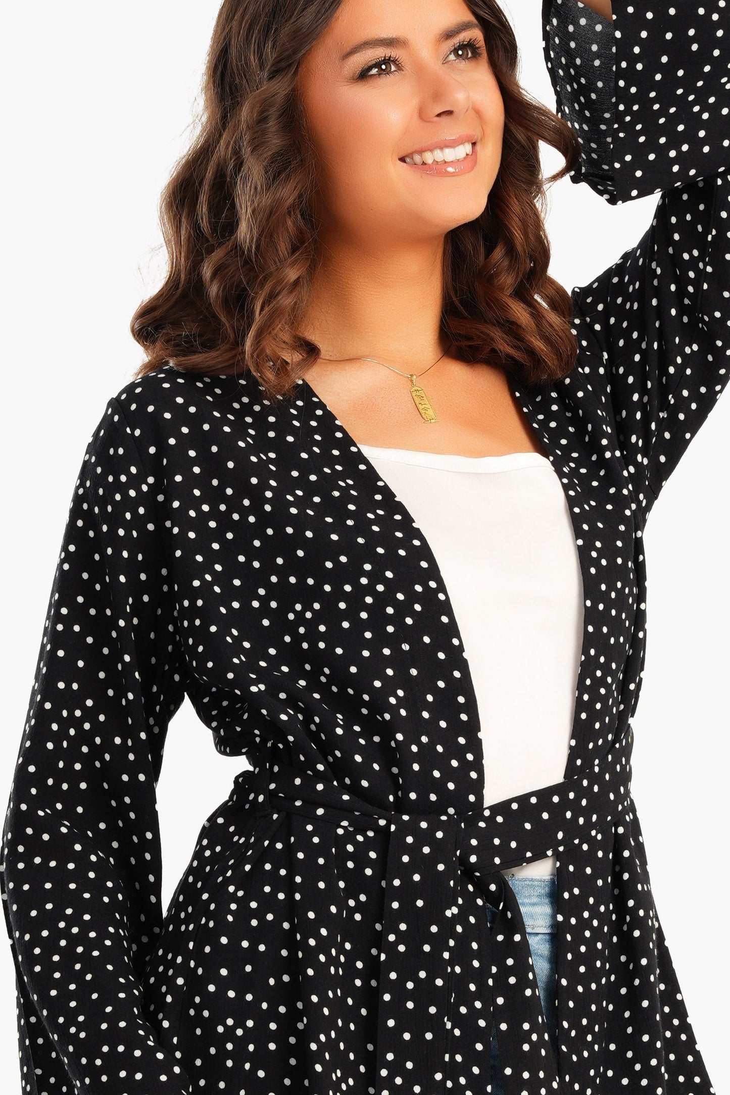 Dotted Kimono with Flared Sleeves