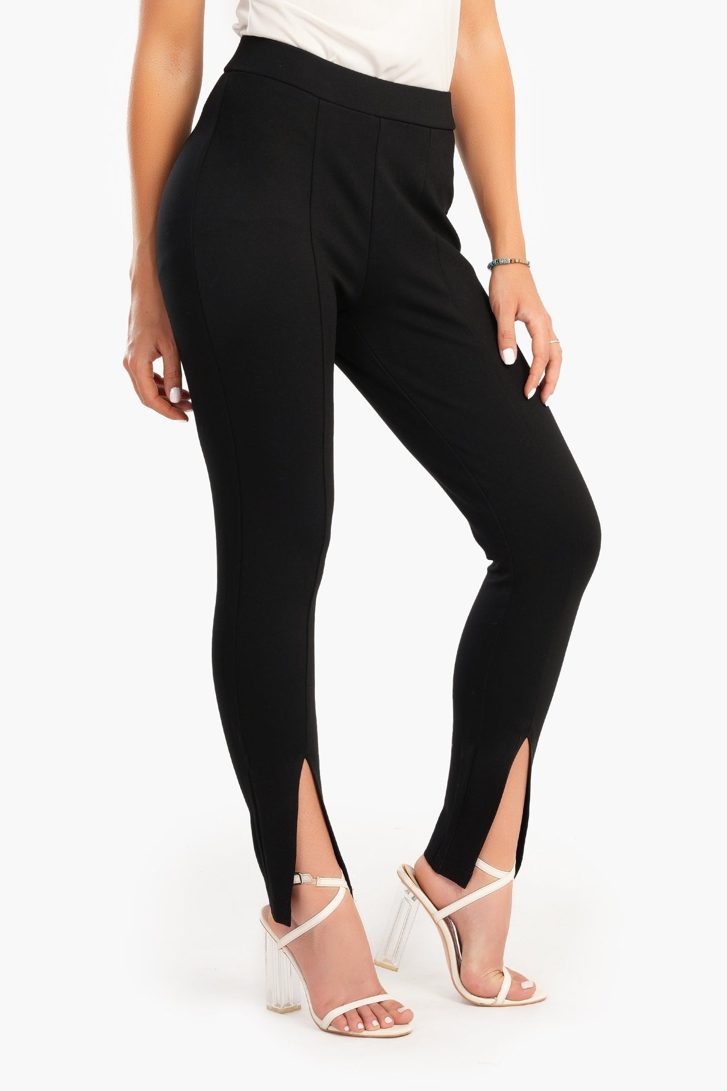 Black Piping Leggings with Slits