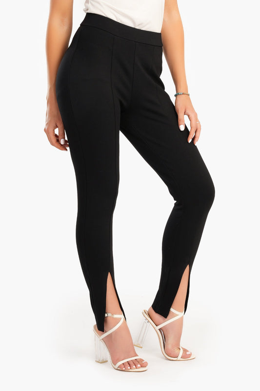 Black Piping Leggings with Slits