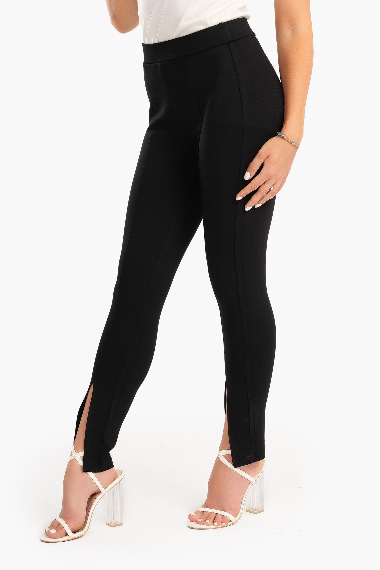 Black Piping Leggings with Slits