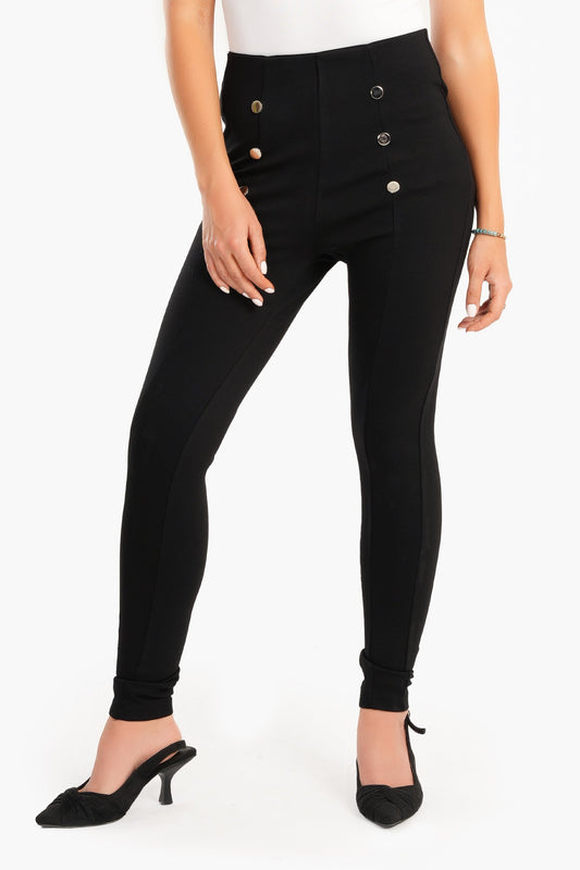 Black Leggings with Front Buttons