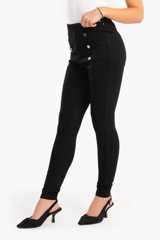 Black Leggings with Front Buttons