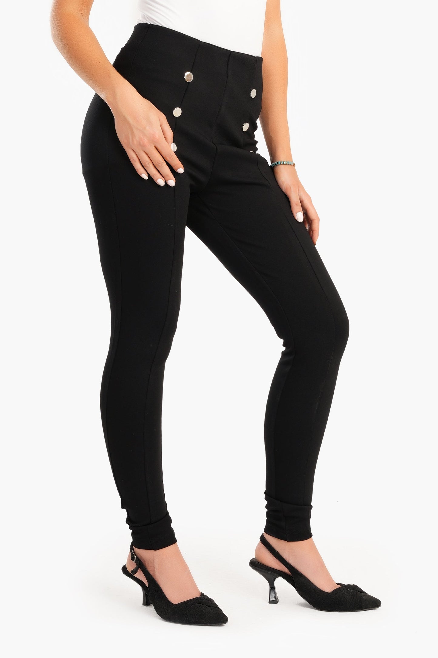 Black Leggings with Front Buttons