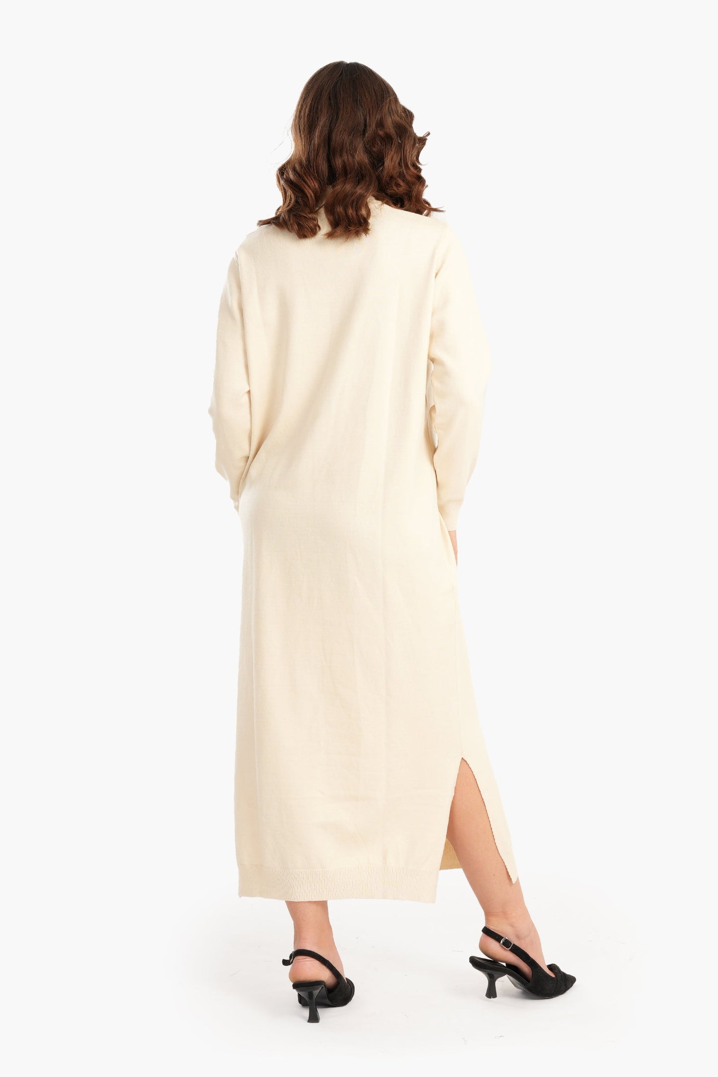 Ribbed High Neck Wool Dress