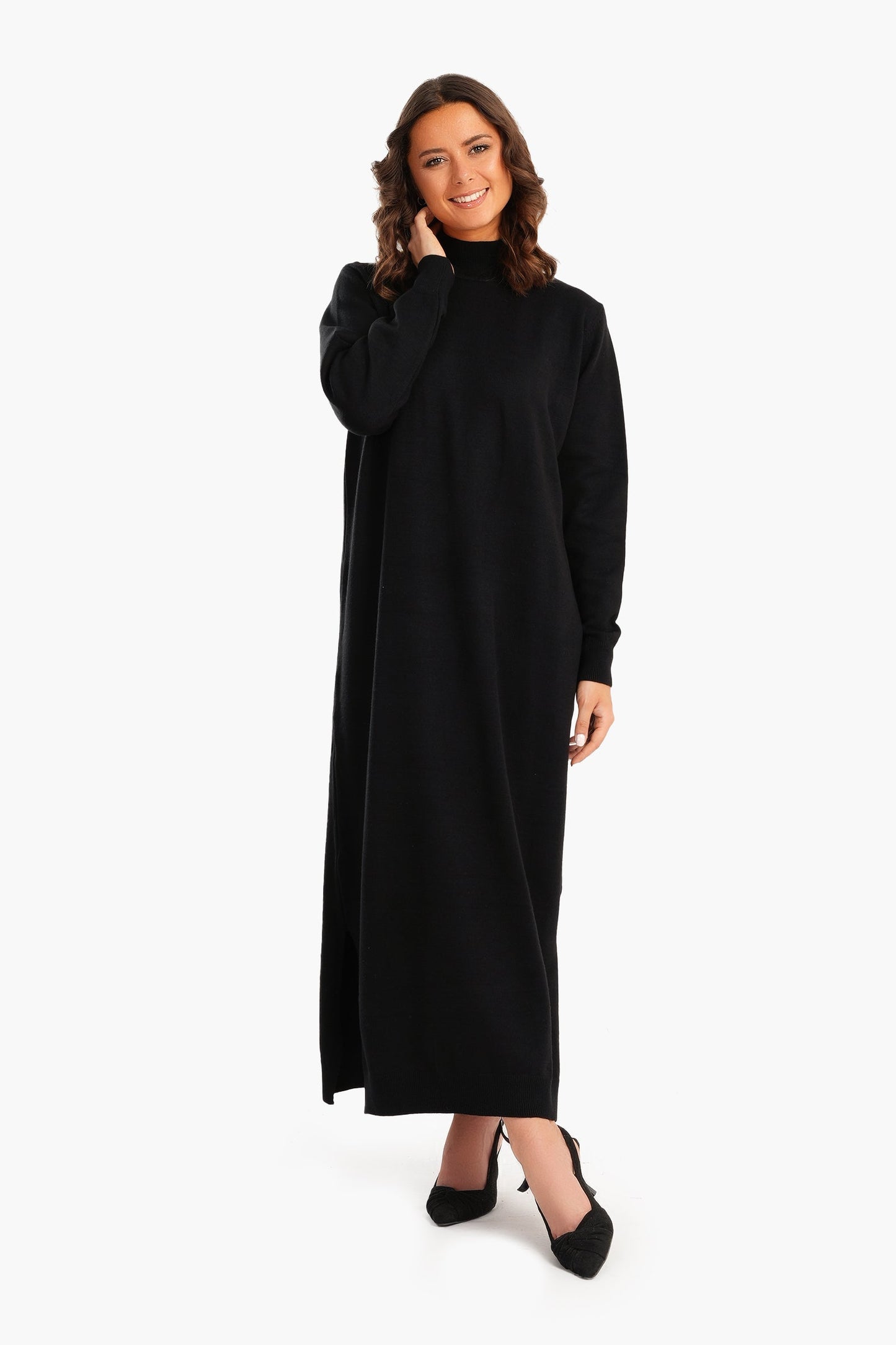 Ribbed High Neck Wool Dress