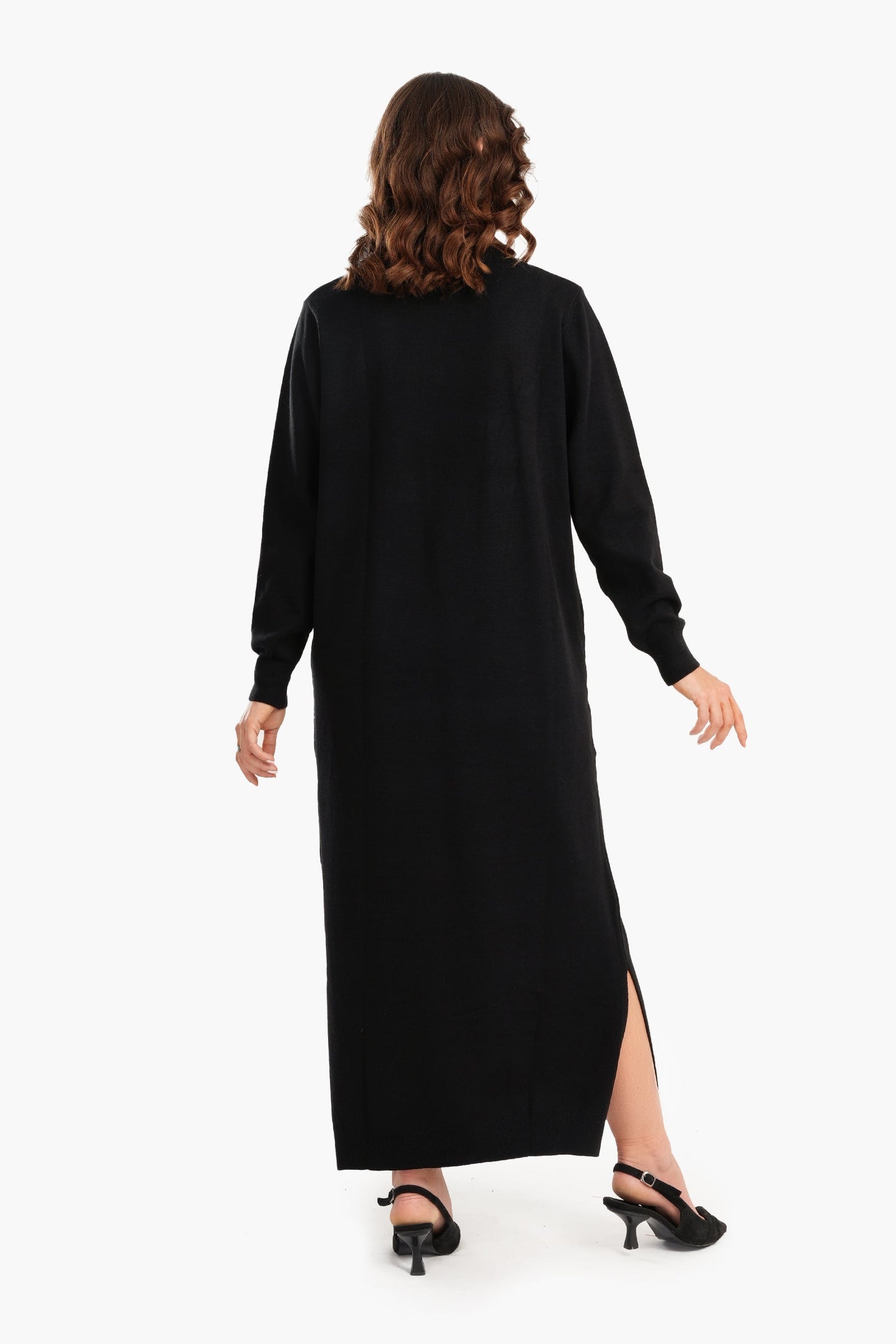 Ribbed High Neck Wool Dress