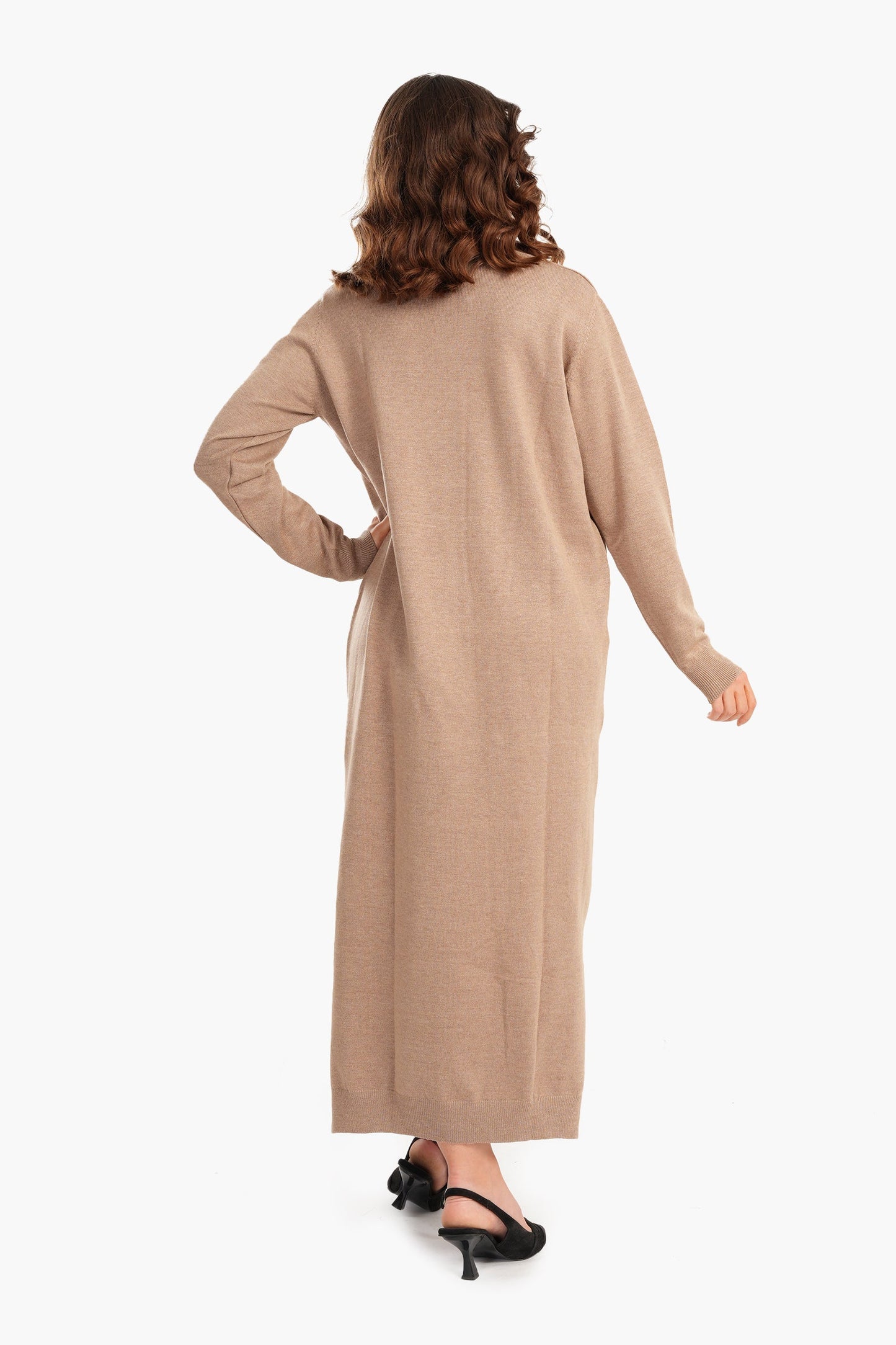 Ribbed High Neck Wool Dress