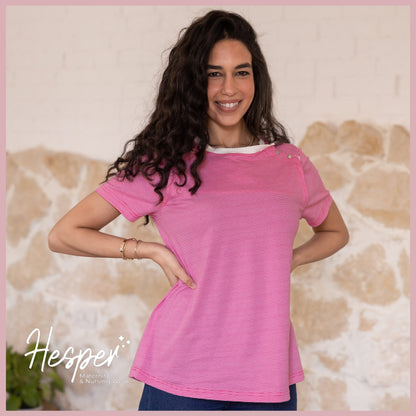Pink Summer Snap Nursing Maternity T-Shirt