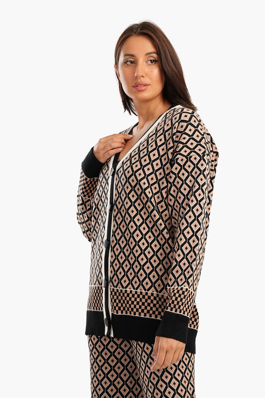 Argyle Pattern Knitted Cardigan