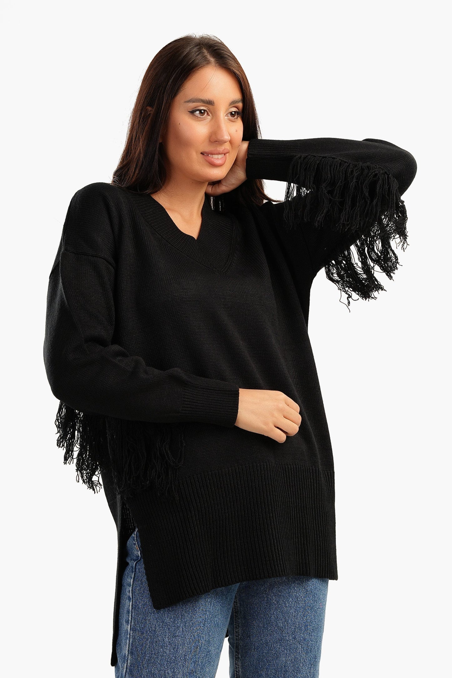 High Low Pullover With Fringes