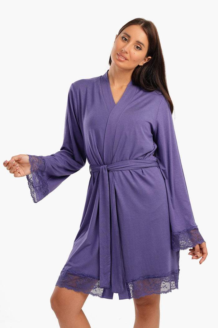 Carina Viscose Robe with Lace Details