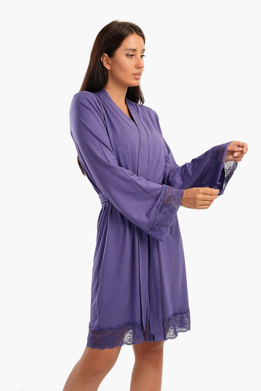 Carina Viscose Robe with Lace Details