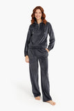 Half Zip Closure Velvet Pyjama Set