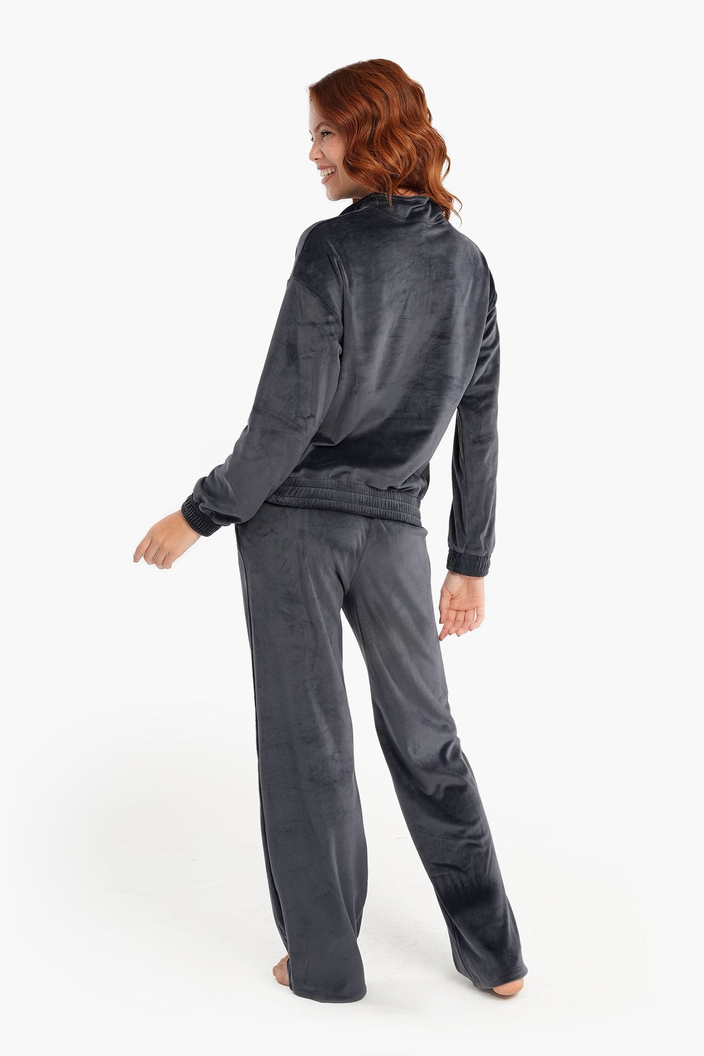 Half Zip Closure Velvet Pyjama Set